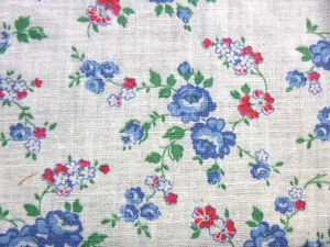 Vtg Feedsack Fabric Full Open Blue Roses Red & White Flowers 38.5x46" - Picture 1 of 8