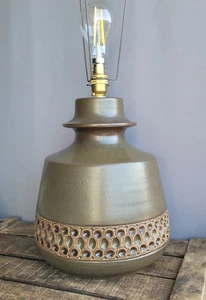 Mid Century Olive Green Jersey Pottery Lamp Vintage Stoneware c1960 Retro - Picture 1 of 11