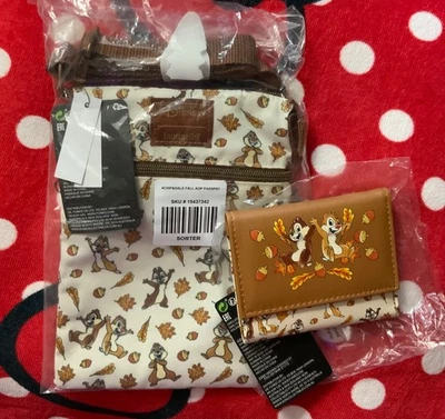 NEW Loungefly Disney CHIP 'N DALE Fall Crossbody Passport Bag Purse & Wallet - Image 1 of 4