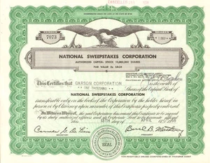 National Sweepstakes Salt Lake Utah stock certificate - Picture 1 of 1