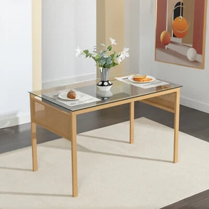 47" Dining Table Tempered Glass Tabletop with Metal Legs - Picture 1 of 24