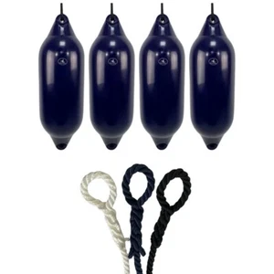 4 x HURRICANE Boat Fenders: Navy PM05 - FREE SPLICED END 10MM ROPE - Picture 1 of 2