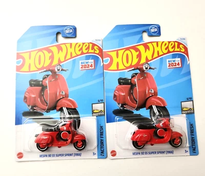 Hot Wheels Vespa 90 SS Super Sprint 1966 Red #71  2024 Factory Fresh -2pcs - Image 1 of 2