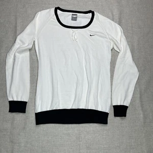 Vintage Nike Sweater Girls Large 12 - 14 Knit White and Black Swoosh Long Sleeve - Picture 1 of 10