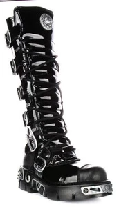Newrock Reactor Buckless Mid Calf Platform Womens Boot In Black Patent US 6 - 10 - Picture 1 of 6