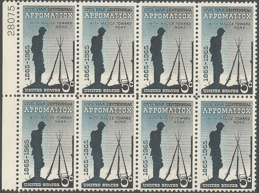 Plate Block of 8 stamps - Scott 1182 - 5 cent - Appomattox - 1965 - MNH - Image 1 of 1