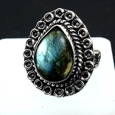 Anel feito à mão de pedra preciosa de fogo azul labradorita natural joia de presente tamanho 5,5 - Imagem 1 de 4
