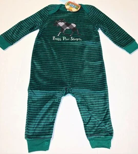 Bass Pro Shops Moose Baby Infant Fleece Sleeper Green Striped New! 6 - 12 Months - Picture 1 of 2
