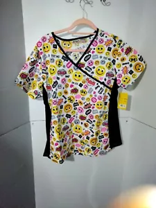 Green Town Scrubs Top Large Emoji Themed - Picture 1 of 3