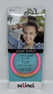 Scunci 1 Piece Super Stretch Hair Or Wrist Elastic Pink With Gold Embellishment - Picture 1 of 2