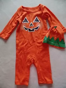 NEW baby boys girls unisex 2 PC PUMPKIN OUTFIT HAT halloween costume 0-3 MONTHS - Picture 1 of 3
