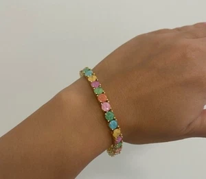 Yellow Gold Filled Multi-coloured Cz Tennis Bracelet - Picture 1 of 10