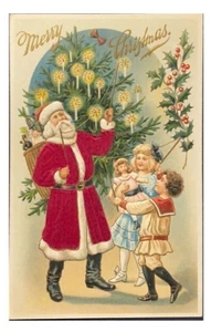 SCARCE SILK ROBE SANTA CLAUS LIGHTS CHRISTMAS TREE’S CANDLES, FATHER CHRISTMAS, - Picture 1 of 2
