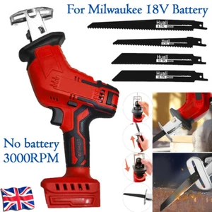 Cordless Reciprocating Saw with 4x Bare Blades For Milwaukee 18V Li-ion battery - Picture 1 of 12
