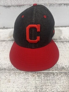 Sombrero ajustado de mezclilla negro talla 7 Cleveland Indians Guardians New Era 59Fifty - Imagen 1 de 5