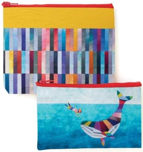 Whale & I Eco Cremallera Bolsa Set Guardar Libros 9.5" x 7" Edredón Arte Moda Nuevo - Imagen 1 de 1