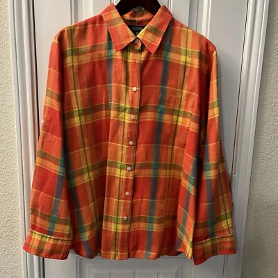 Jones New York Signature Men's Linen Orange Plaid Shirt Size 2X Long Sleeve - Image 1 of 4