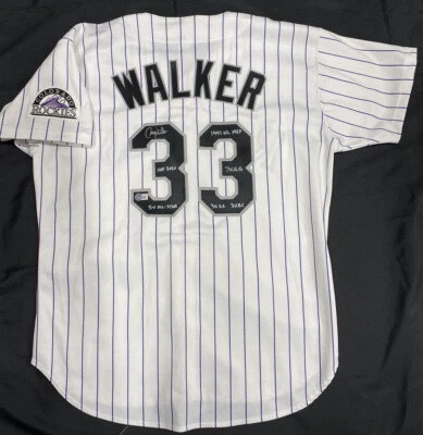 Larry Walker HOF 2020 97 MVP Stat Signed Authentic Rockies Jersey Beckett BAS - Image 1 of 4