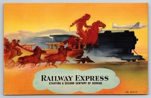 Railway Express Advertising Postcard Pony Express Linen Artist Carl Burger Vinta - Picture 1 of 2