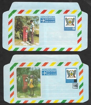Sao Tome and Principe 2 aerogram c. 1980 regular + OVERPRINTED Multiview Mailbox - Image 1 of 3