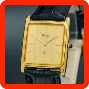 Vintage 1980 [N-MINT] SEIKO Dolce 6020-5460 Gold dial Square Tank Shape Men - Picture 1 of 17