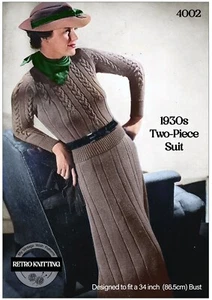 Patrón de tejido vintage de los años 30 - Conjunto de falda y suéter - Busto 34 - Imagen 1 de 2