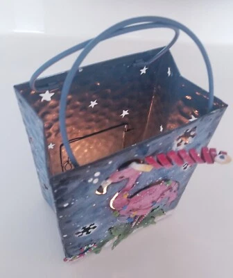 Christmas Tea Light Holder Flamingo Gift Bag Luminary  7"×5.5"×3.5" Glitter  - Image 1 of 4