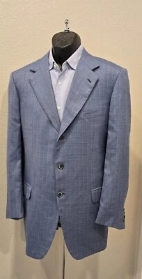 Chaqueta Brioni 70% Cachemira 30% Seda Medio Azul Patrón a Cuadros 3 Botones 42 L Foto 1 de 4