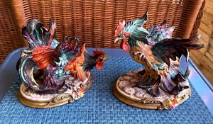 Capidimonte Vier Tasca Fighting Roosters Pair Limited Edition Italy Sculptures - Picture 1 of 23