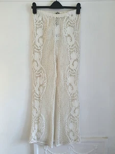 Zara Ivory Crochet Trousers, Size M UK 10 Sheer Holiday Flare - Picture 1 of 9