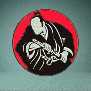 Samurai embroidered back patch 9" for jacket サムライ刺繍バックパッチ9 "ラウンドバックバイカージャケット - Picture 1 of 5