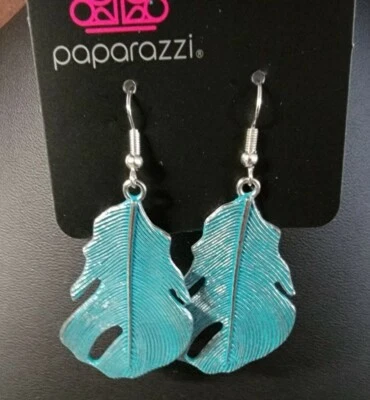 Pendientes de pluma de plata azul rollo pluma cabezas de paparazzi Foto 1 de 3