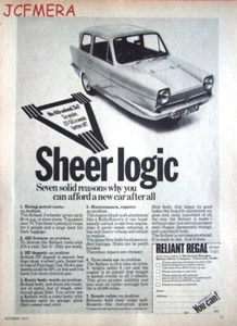 1971 RELIANT "REGAL" 3-Wheel Car ADVERT #3 - Original Vintage Print AD - Bild 1 von 1