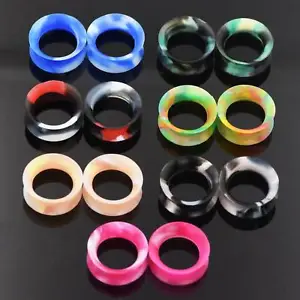 1Pair Thin Camouflage Silicone Ear Flesh Tunnels Soft Ear Gauge Plug Tunnel US - Picture 1 of 15