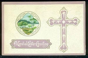 Postal de colección de 1912 A CORDIAL EASTER GREETING elegante escena Cross Lake - Imagen 1 de 1