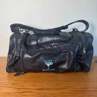 Bolso de Lona Y2K Azul Martini Cuero Negro Viaje Fin de Semana Gimnasio Equipaje De Colección Foto 1 de 4