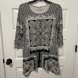 Soma Womens Size Large Black White Floral Soft Jersey Tunic Top Live Lounge Wear - Picture 1 of 6
