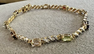Sterling Silver Gold Multi Gemstone Tennis Bracelet 7.25" - Picture 1 of 6