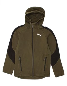 PUMA Mens Zip Hoodie Sweater Small Khaki Colourblock Cotton CW45 - Picture 1 of 3
