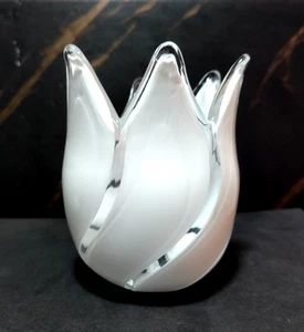 MURANO GLASS FLOWER LAMPSHADE WHITE/TRANSPARENT, H 130 mm, FOR CHANDELIERS - Picture 1 of 9
