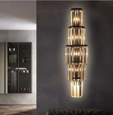Aplique de pared moderno de 29,5 pulgadas de cristal tocador de pared iluminación 5 luces negro Foto 1 de 4