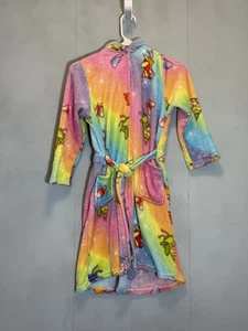 Girl’s Pink Bath Robe Sz 8/10. Unicorn Fairy Print Fleece Robe Pockets Hooded - Picture 1 of 6
