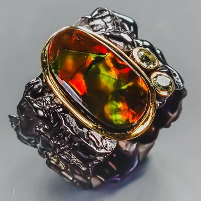 Recommend AAA 8 ct Natural Ammolite Ring 925 Sterling Silver Size 8 /R438876 - Image 1 of 4