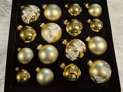 Christbaumkugel Weihnachtskugel Christbaumschmuck Krebs Lauscha Winterwald Gold - Bild 1 von 4