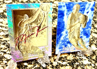 科比·布莱恩特 1996-97 EX-2000 蓝色 23KT 金色新秀和迈克尔·乔丹 2000 年前 Prizm — 第 1/4 张图片