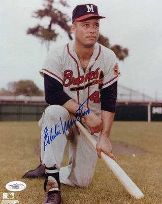 BRAVES Eddie Mathews signed 8x10 photo JSA COA HOFer AUTO Autographed Milwaukee - Image 1 of 2
