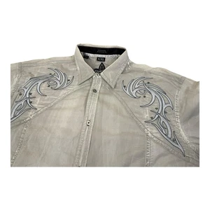 Roar Camicia Uomo XXL Blu Grigio Elasticizzata Resistenza Raffinata Ricamata Western - Foto 1 di 18