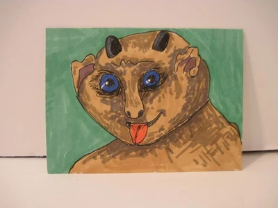 filthling VII creature ACEO Original Art card Drawing outsider surreal naïve - Image 1 of 3