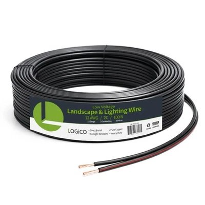 LOGICO 100 ft 12 Gauge Outdoor Direct Burial Landscape Lighting Wire Cable 12/2