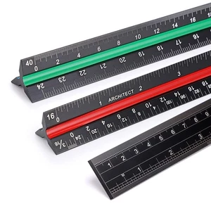 OwnMy 3 Pack 12 Inch Solid Aluminum Triangular Architect Scale Ruler Set, 3-C... - Picture 1 of 7